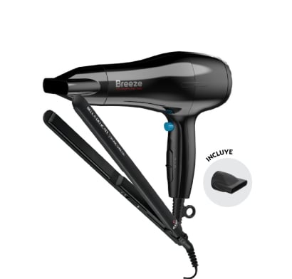 Combo Gama Planchita Bella Ceramic Shine + Secador Breeze Negro