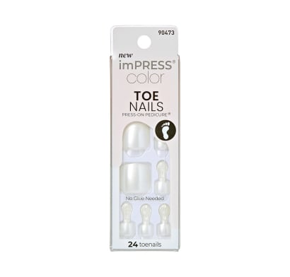 Uñas Adhesivas Kiss Impress Pedicure Lustre White 502