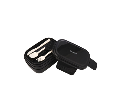 Lunchera con Cubiertos Terrano Doble Negra