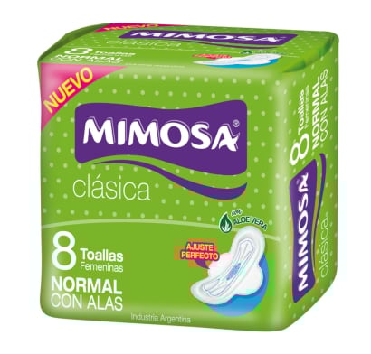 Toallitas Femeninas Mimosa Clásica con Alas 8 Unidades