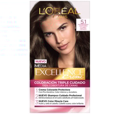 TINTURA PERMANENTE EXCELLENCE CREME DE L'ORÉAL PARÍS 5.1 CASTAÑO CLARO CENIZA X 47 GR