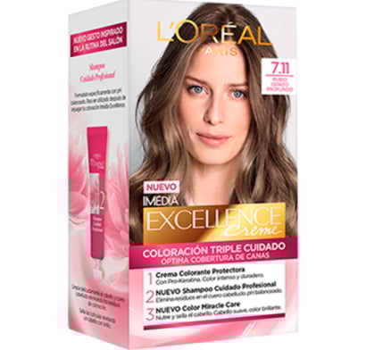 TINTURA PERMANENTE EXCELLENCE CREME DE L'ORÉAL PARÍS 7.11 RUBIO CENIZA PROFUNDO X 47 GR