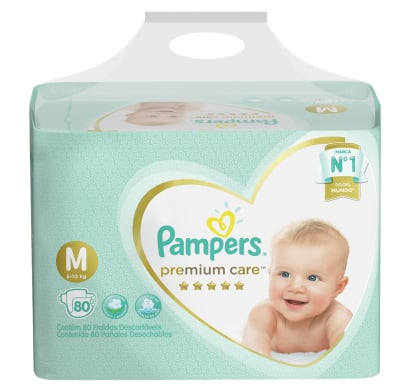 PAMPERS PAÑALES PREMIUM CARE BAG M X80