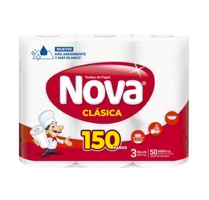 Rollos de Cocina Nova Clásico 150 Paños 3 Unidades