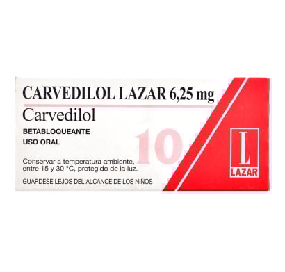 Carvedilol 6.25 mg 10 Comprimidos