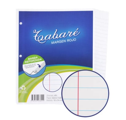 Hojas Tabaré Escolar Margen Rojo 48 Unidades