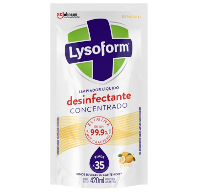 Limpiador Líquido Desinfectante Lysoform Concentrado para Pisos Cítrico Respuesto 420 ml