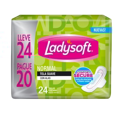 Toallitas Femeninas Ladysoft Normal Triple con Alas 24 Unidades