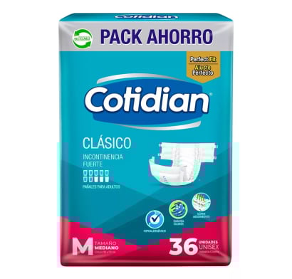 Pañales Para Adultos Cotidian Clásico M 36 Unidades