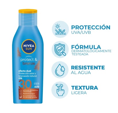 PROTECTOR SOLAR NIVEA SUN PROTECT&BRONZE F30 200 ML.