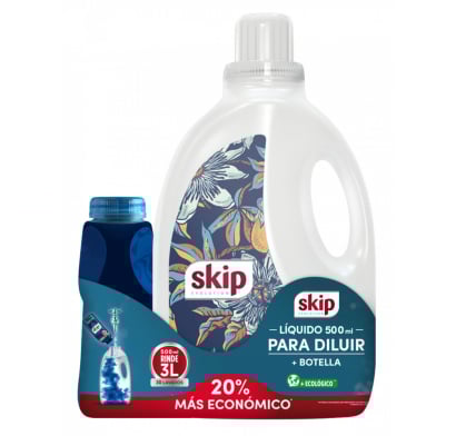 Jabón Líquido para Ropa Skip Diluible 500 ml + Botella