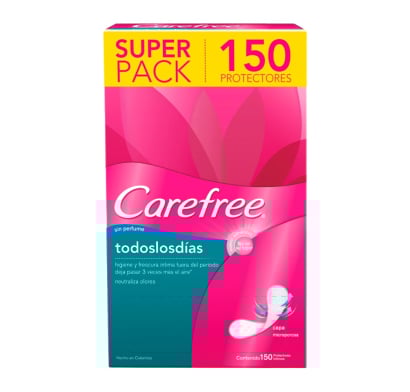 Protectores Diarios Carefree Todos los Días sin Perfume 150 Unidades