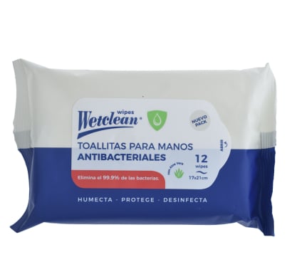 Toallitas Húmedas Wetclean Antibacterial 12 Unidades