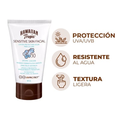 PROTECTOR SOLAR HAWAIIAN TROPIC LOCIÓN FACIAL F50 60 ML.
