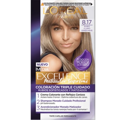 Tinta L'Oréal Paris Excellence Matizador Supreme N°8.17 Rubio Claro Cenizo Mate