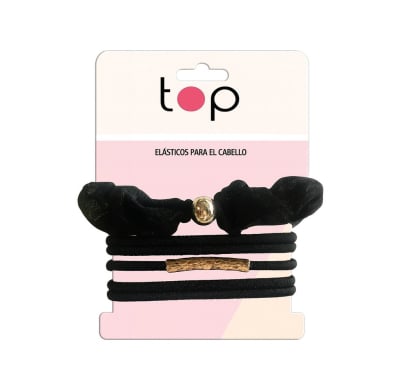 Gomitas para Pelo Top Negras con Aplique 6 Unidades