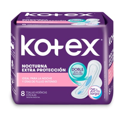 Toallitas Femeninas Kotex Nocturna con Alas 8 Unidades