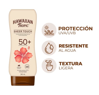 PROTECTOR SOLAR HAWAIIAN TROPIC LOCIÓN SHEER TOUCH F50 240 ML.