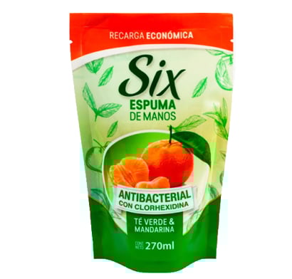 Jabón en Espuma de Ducha Six Té Verde para Manos Refill 270 ml