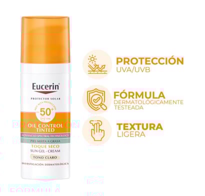 Protector Solar Eucerin Facial Toque Seco Tono Claro FPS50+ 50 ml