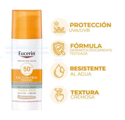 Protector Solar Eucerin Toque Seco Tono Medio FPS50+ 50 ml