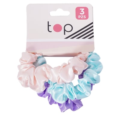 Mini Gomitas para el Pelo Top Rosa, Lila y Verde Pastel 3 Unidades