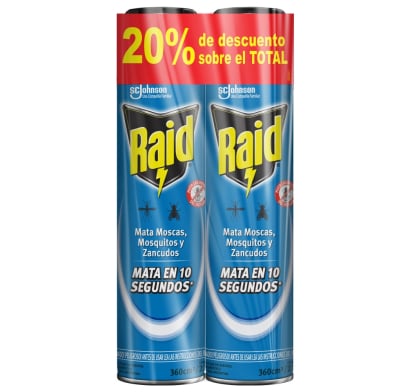 Insecticida Raid Mata Moscas y Mosquitos Azul 360 ml 2 Unidades