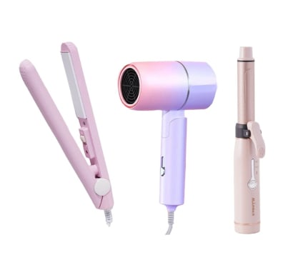 Combo Top Premium Secador 1200W, Planchita para Viaje Rosa y Buclera Inalámbrica MS-5610