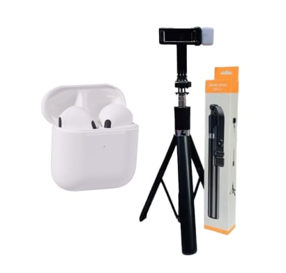 Combo Auriculares Inalámbricos Pro 4 Top Digital y  Trípode Selfie Stick Farma Hogar
