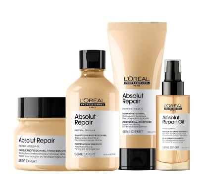 Combo L'Oréal Professionnel Absolut Repair Shampoo 300 ml, Acondicionador 200 ml, Mascarilla 250 ml y Aceite 90 ml