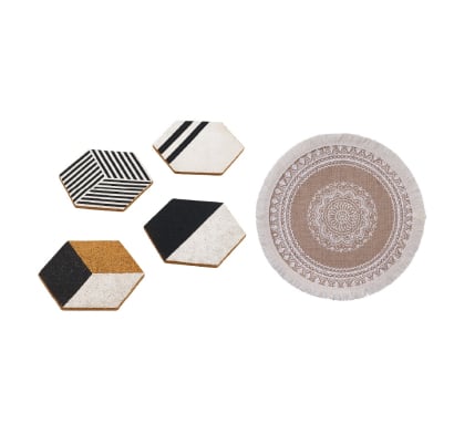 Combo Farma Hogar Individual Circular Blanco y Beige + Posavasos 4 Unidades