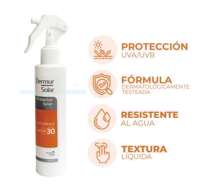 PROTECTOR SOLAR DERMUR SOLAR FACTOR 30 SPRAY 180ML.