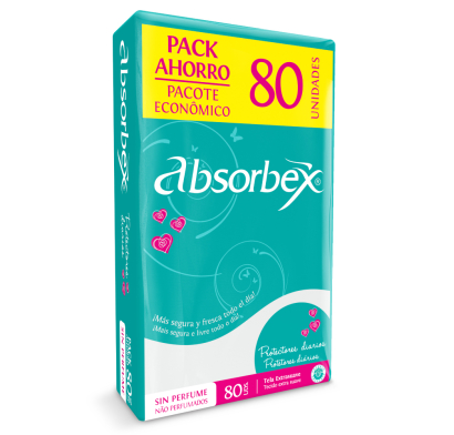 PROTECTORES DIARIOS ABSORBEX X80 UNIDADES.