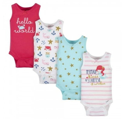 Set de 4 Bodies Gerber Sirena Nena 6 a 9 Meses