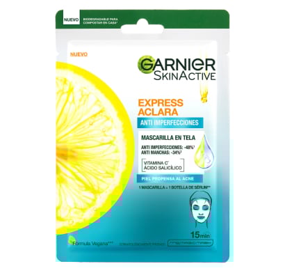 Mascarilla de Tela Garnier Skinactive Express Aclara Antiimperfecciones 1 Unidad