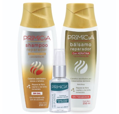 Shampoo y Acondicionador Primicia 250 ml + Bálsamo Reparación de Puntas 30 ml