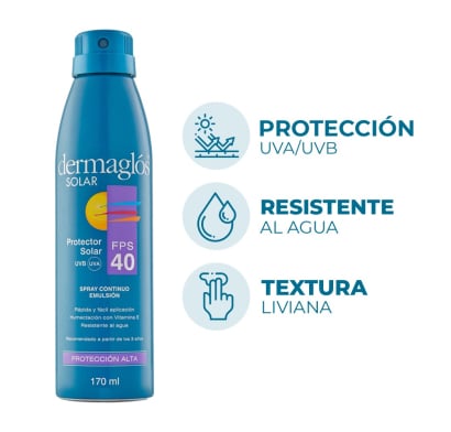 Protector Solar Dermaglós Spray FPS40 170 ml