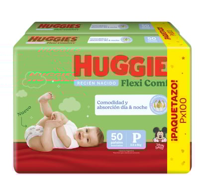 Pañales Huggies Flexi Comfort Talle P 100 Unidades