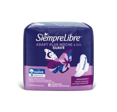 Toallitas Femeninas Siempre Libre Adapt Plus Noche y Día 8 Unidades