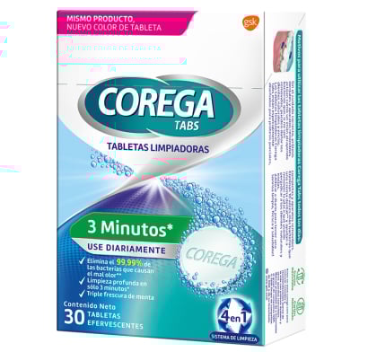 Tabletas Corega Limpiadoras 3 Minutos 30 Unidades