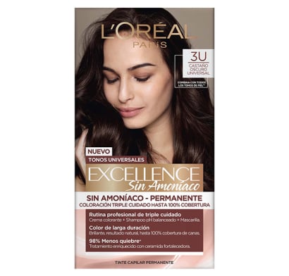 Tinta L'Oréal Paris Excellence sin Amoníaco N°3U Castaño Oscuro Universal