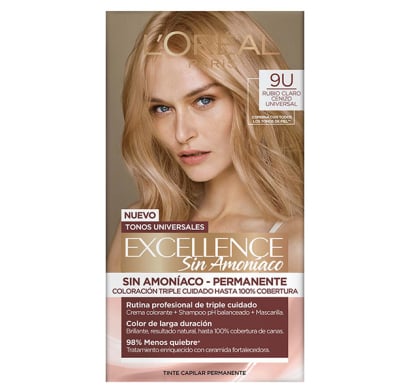 Tinta L'Oréal Paris Excellence sin Amoníaco N°9U Rubio Claro Cenizo Universal
