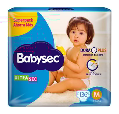 Pañales Babysec Ultra Sec M 136 Unidades