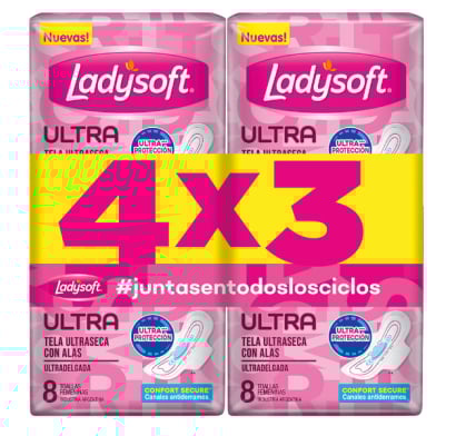 Toallitas Femeninas Ladysoft Ultra Delgada Seca 8 Unidades 4 Paquetes
