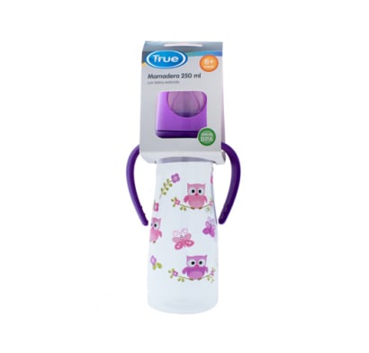 Mamadera True con Asas Tetina de Silicona +6 Meses 250 ml