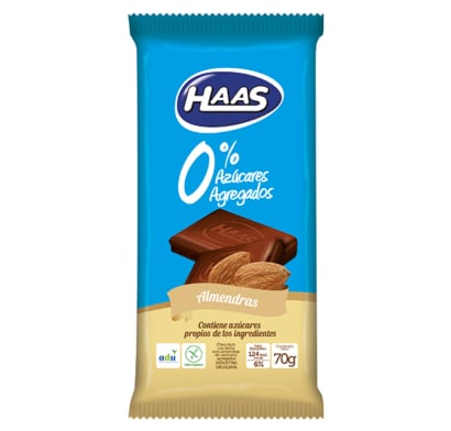 CHOCOLATE HAAS 0% TABLETA ALMENDRAS 70GRS