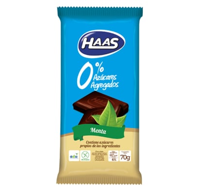 CHOCOLATE HAAS 0% TABLETA MENTA 70GRS