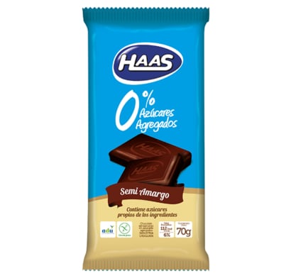CHOCOLATE HAAS TABLETA 0% SEMI AMARGO 70GRS