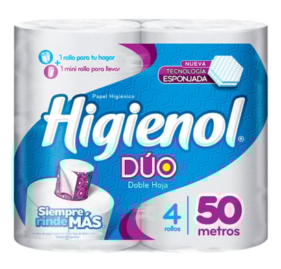 Papel Higiénico Higienol Duo 50 m 4 Unidades