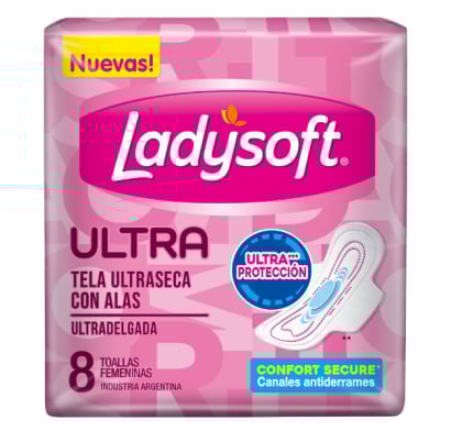 Toallitas Femeninas Ladysoft Ultradelgada Dual con Alas 8 Unidades